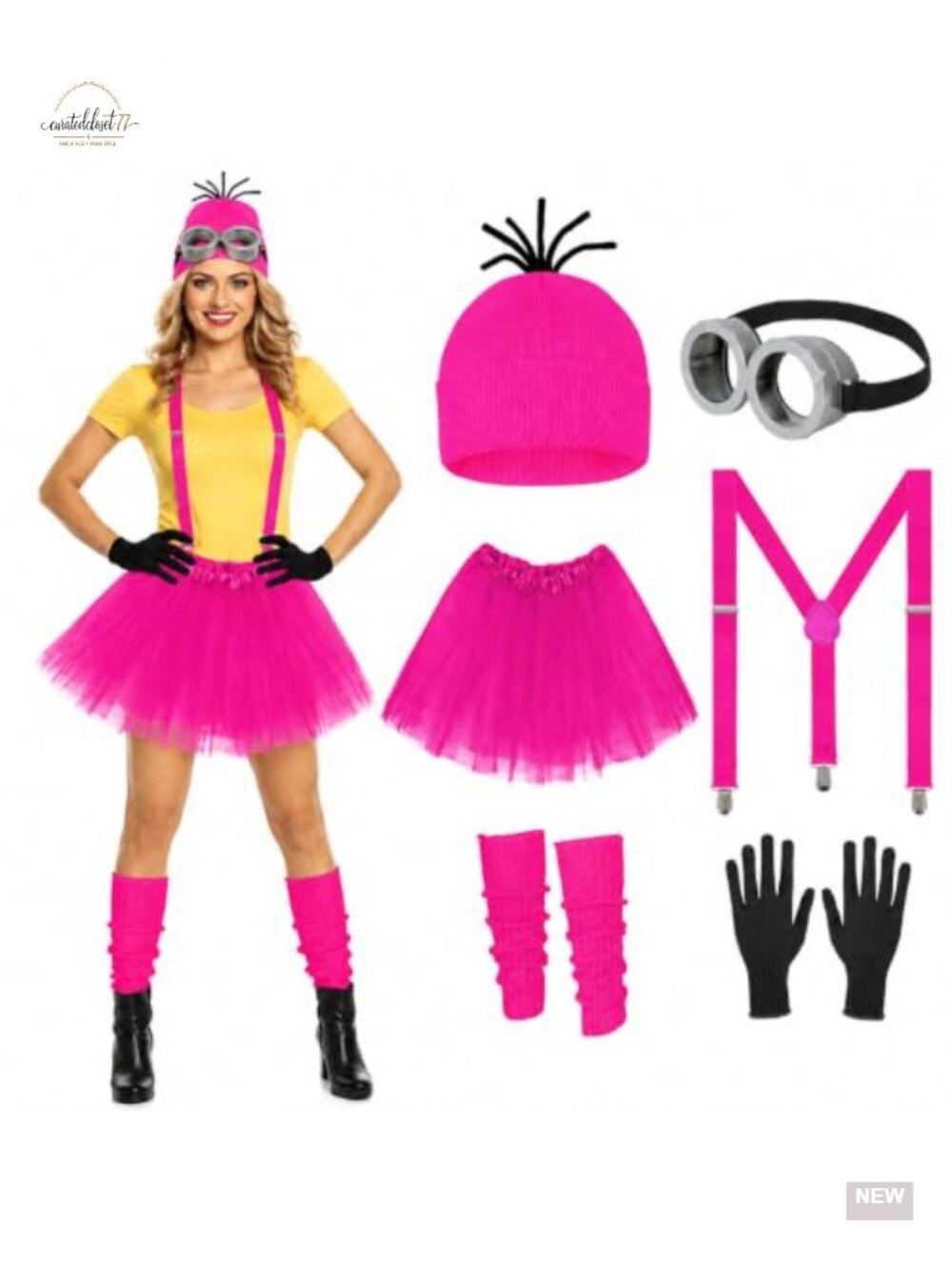 6-Piece Women's Halloween Costume Accessories Set - Beanie Hat, Goggles, Tutu